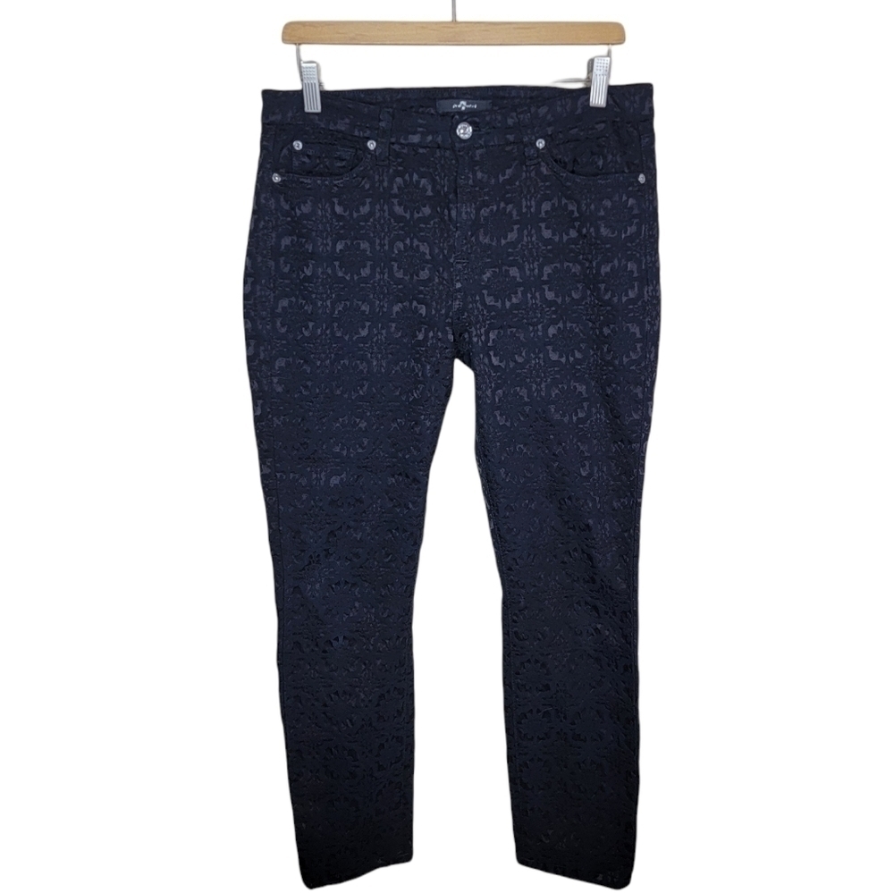 7FAM | Gwenevere Black Lace Textured Jacquard Skinny Jeans